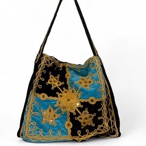 Vintage Artisan Reversible Velvet Embellished Shoulder Bag